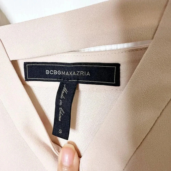 BCBGMAXAZRIA Blush Pink‎ Taupe Size S Strappy Cold Shoulder Blouse - Picture 3 of 6